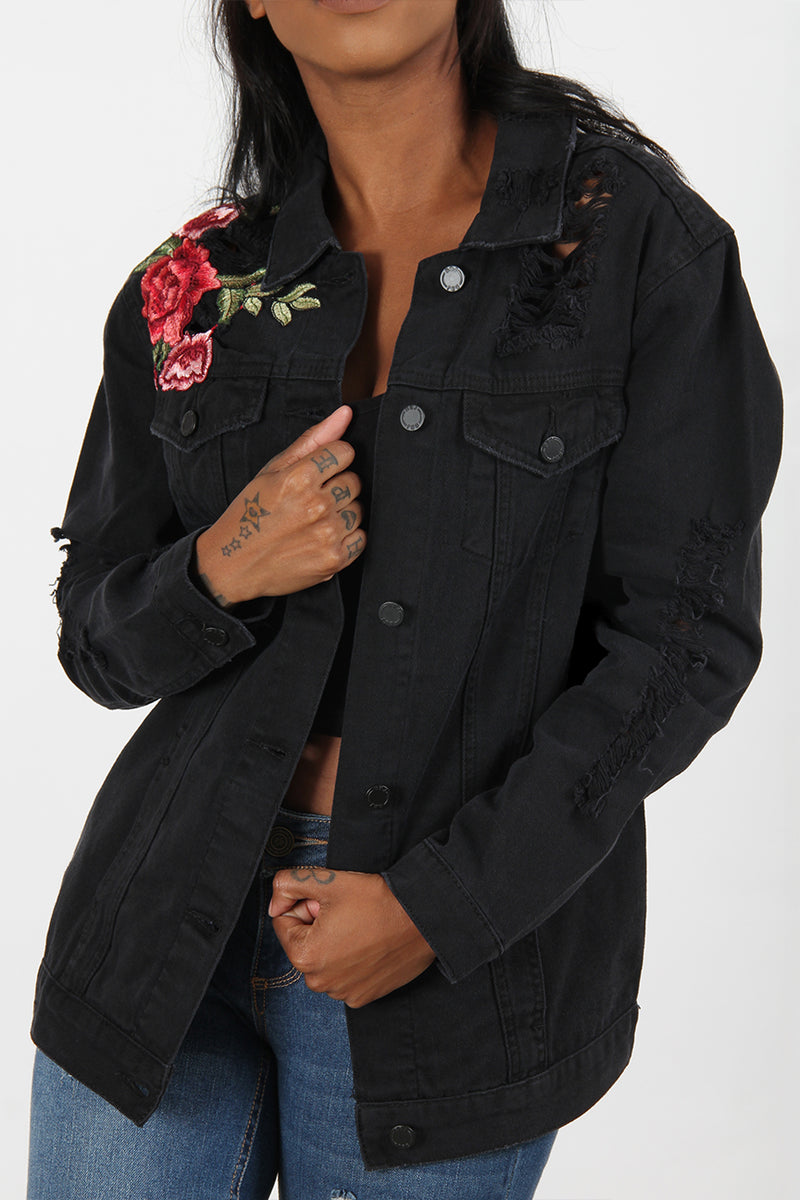 Destructed Rose Patch Denim Jacket – Shop BBJ