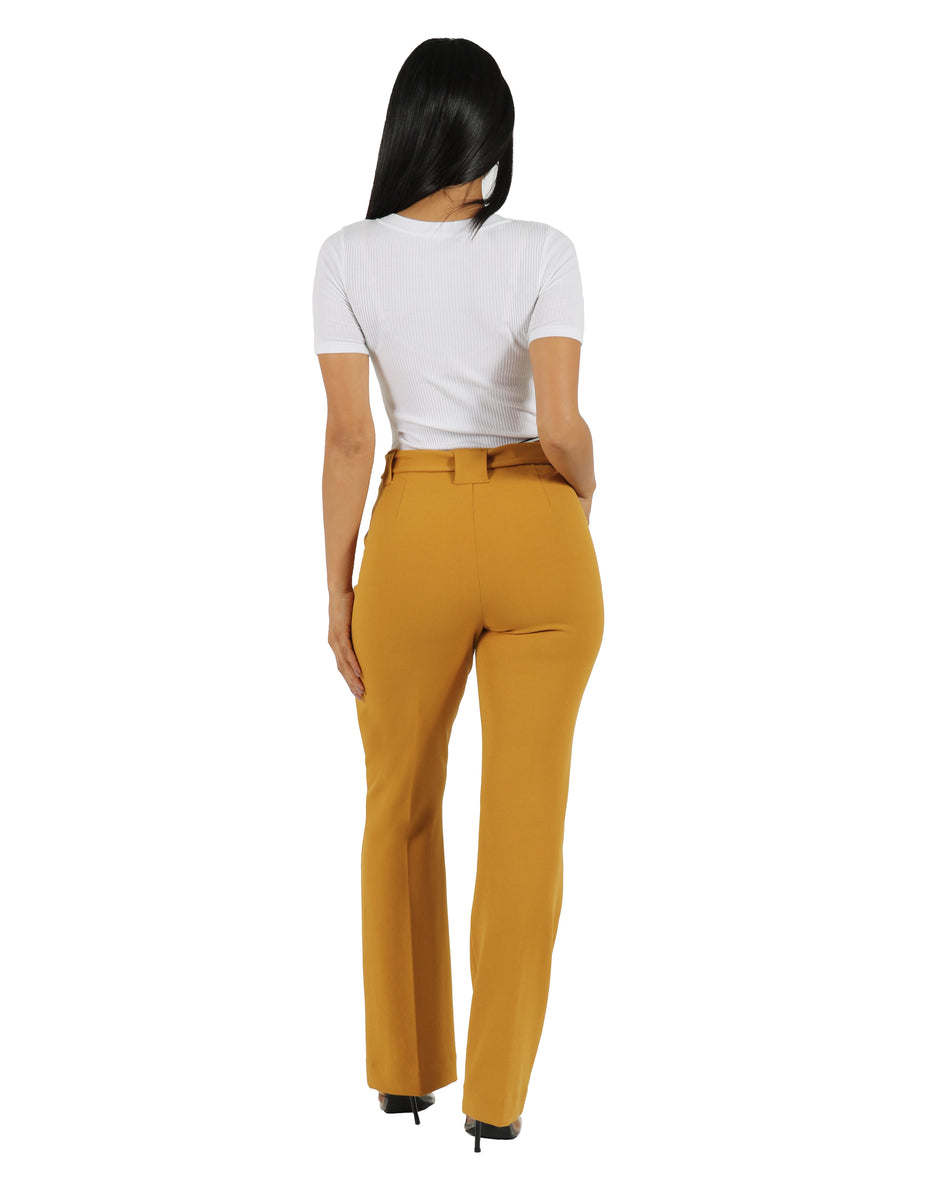 Wide Waist Band Knit Crepe Flare Pants (6 Pack) - Highwaisted - 92