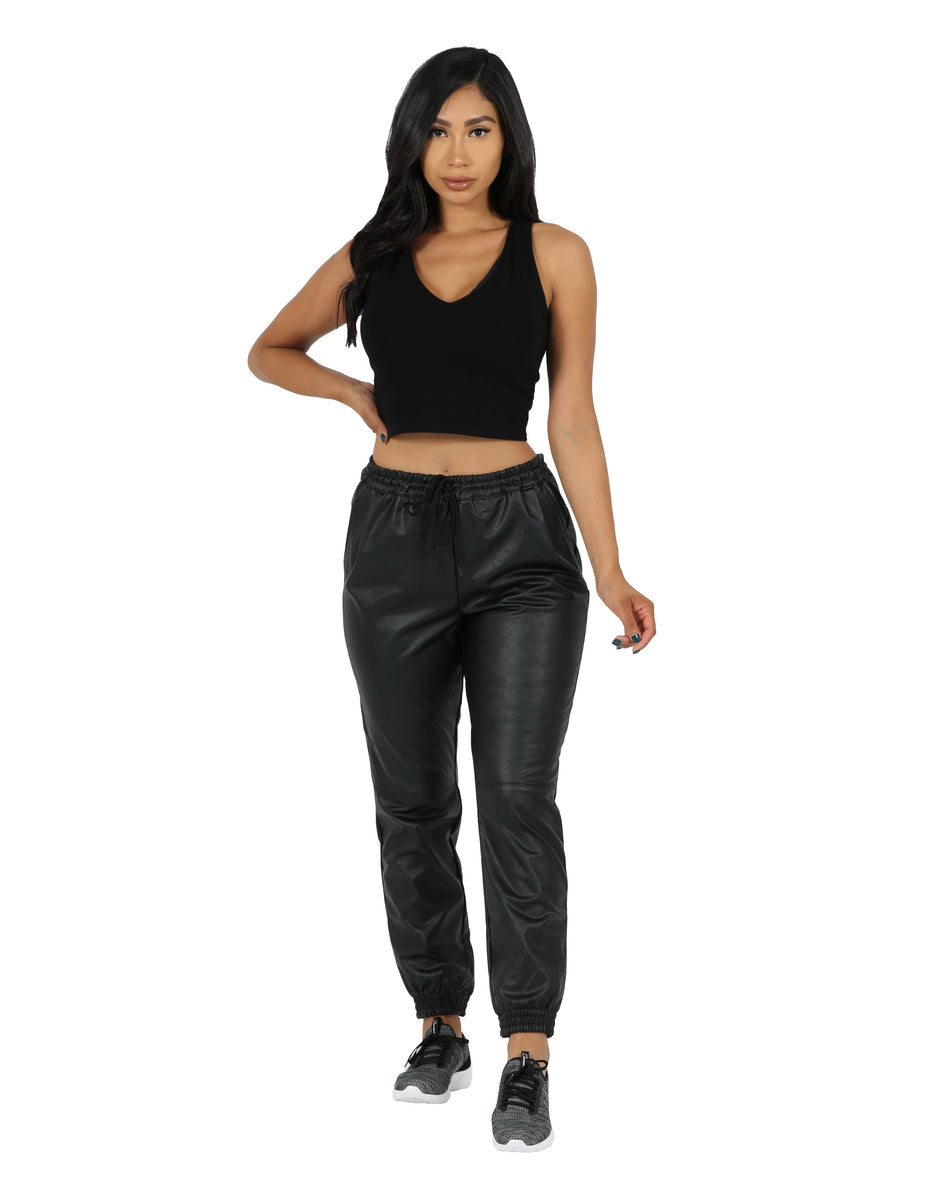 Leather jogger pants online womens