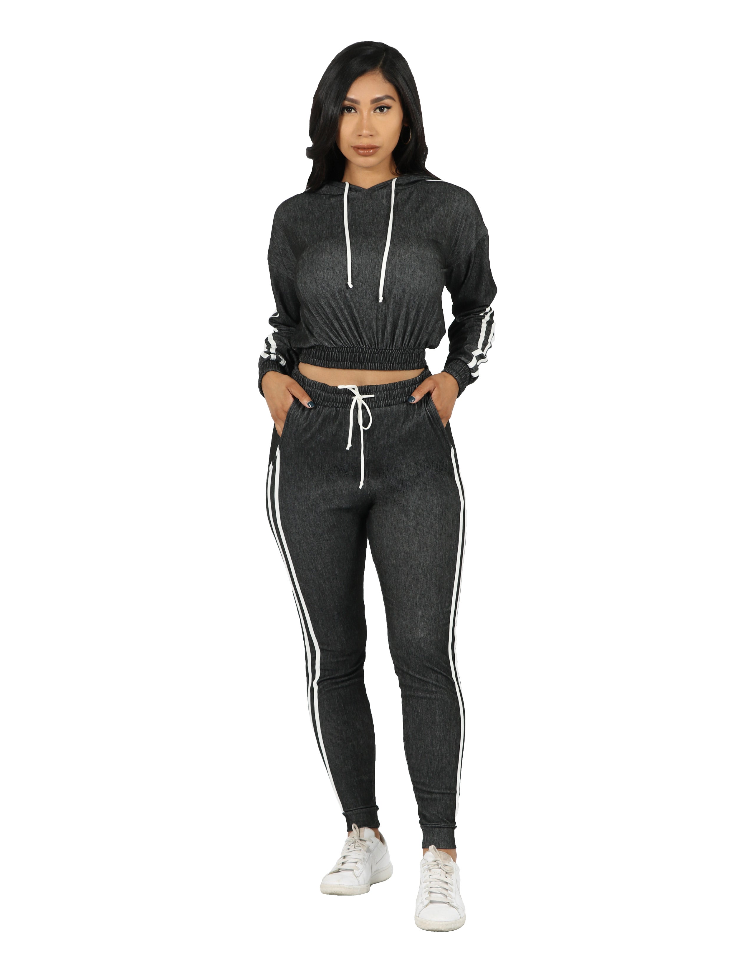 Active Denim Knit Hoodie and Jogger Set
