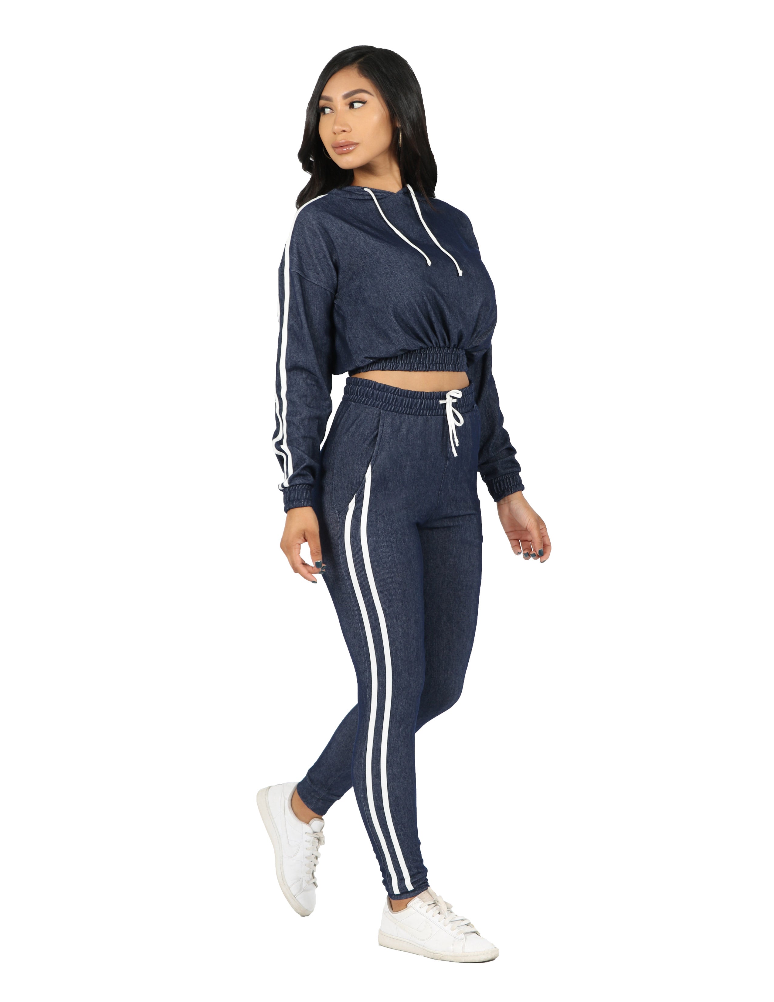 Active Denim Knit Hoodie and Jogger Set