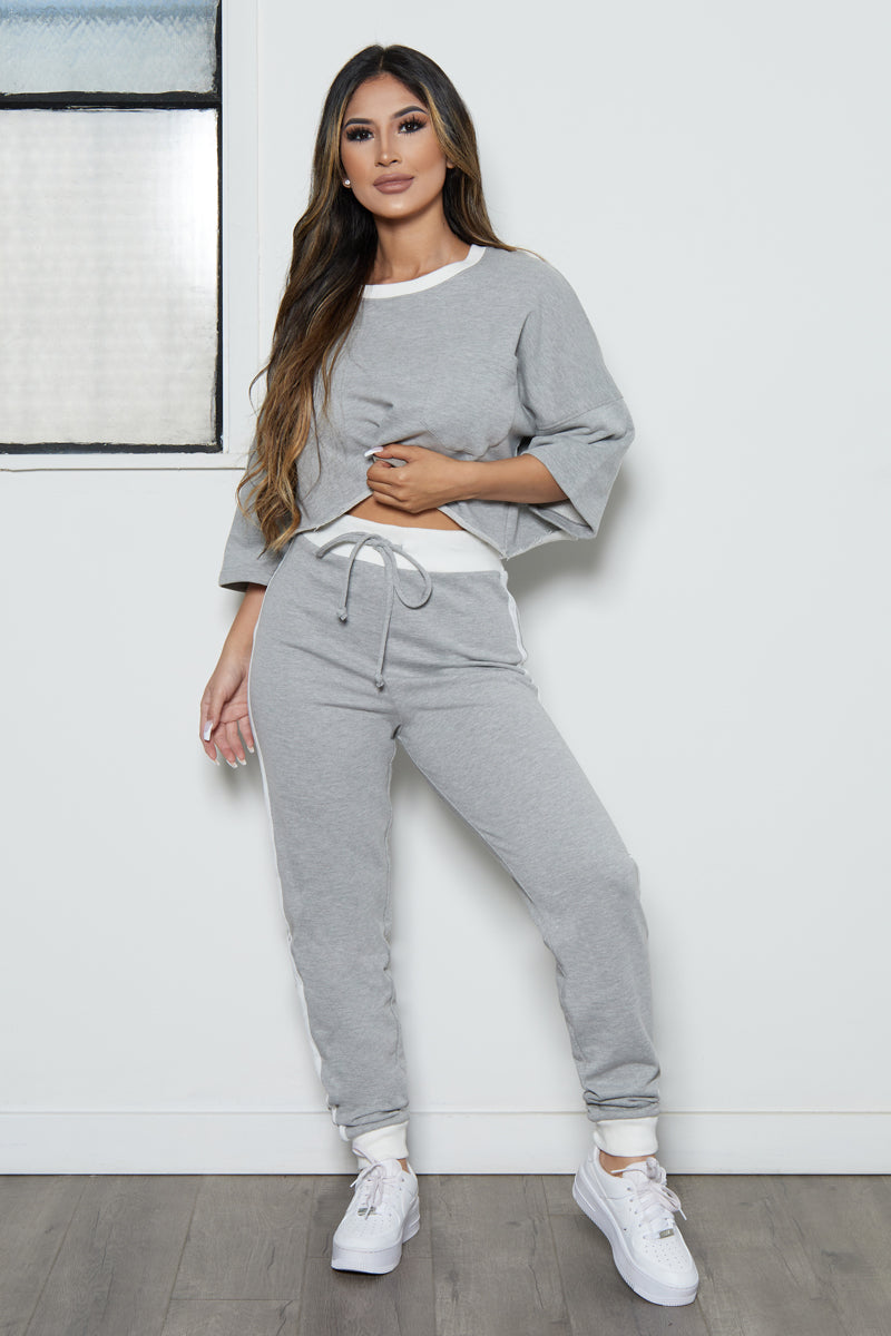 French Terry Oversize Crop Tee and Jogger Set