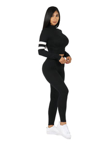 Yummy Active Turtle Neck with Sleeve Stripes and Legging Set