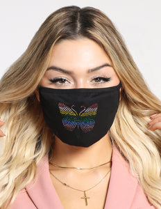 Multicolor Rhinestone Butterfly Face Mask