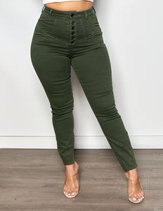 Women's High-Rise Olive Green Super Skinny Jeans