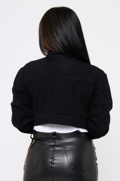 Black denim ultra-cropped jacket