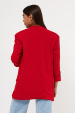 Load image into Gallery viewer, Cascade Front Knit Crepe Blazer
