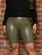 Load image into Gallery viewer, Vegan Leather High Rise Pull On Bike Shorts
