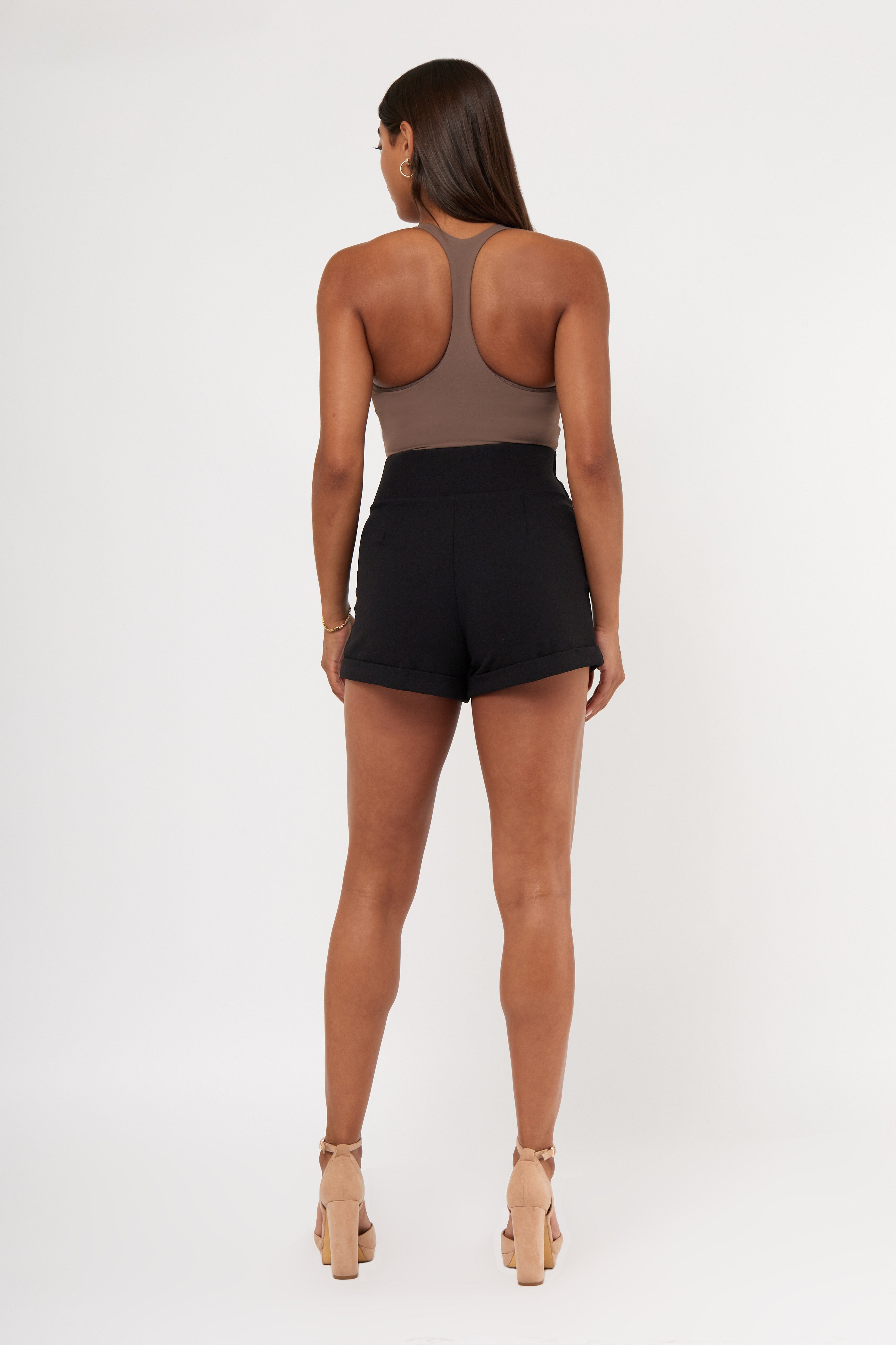 Pleat Front Knit Crepe Pull On  Cuffed Short