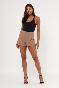 Pleat Front Knit Crepe Pull On  Cuffed Short