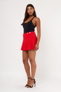 Pleated Gold Button Knit Crepe Skort