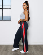 Load image into Gallery viewer, Knit Crepe Athletic Side Stripe Wide Leg Pant
