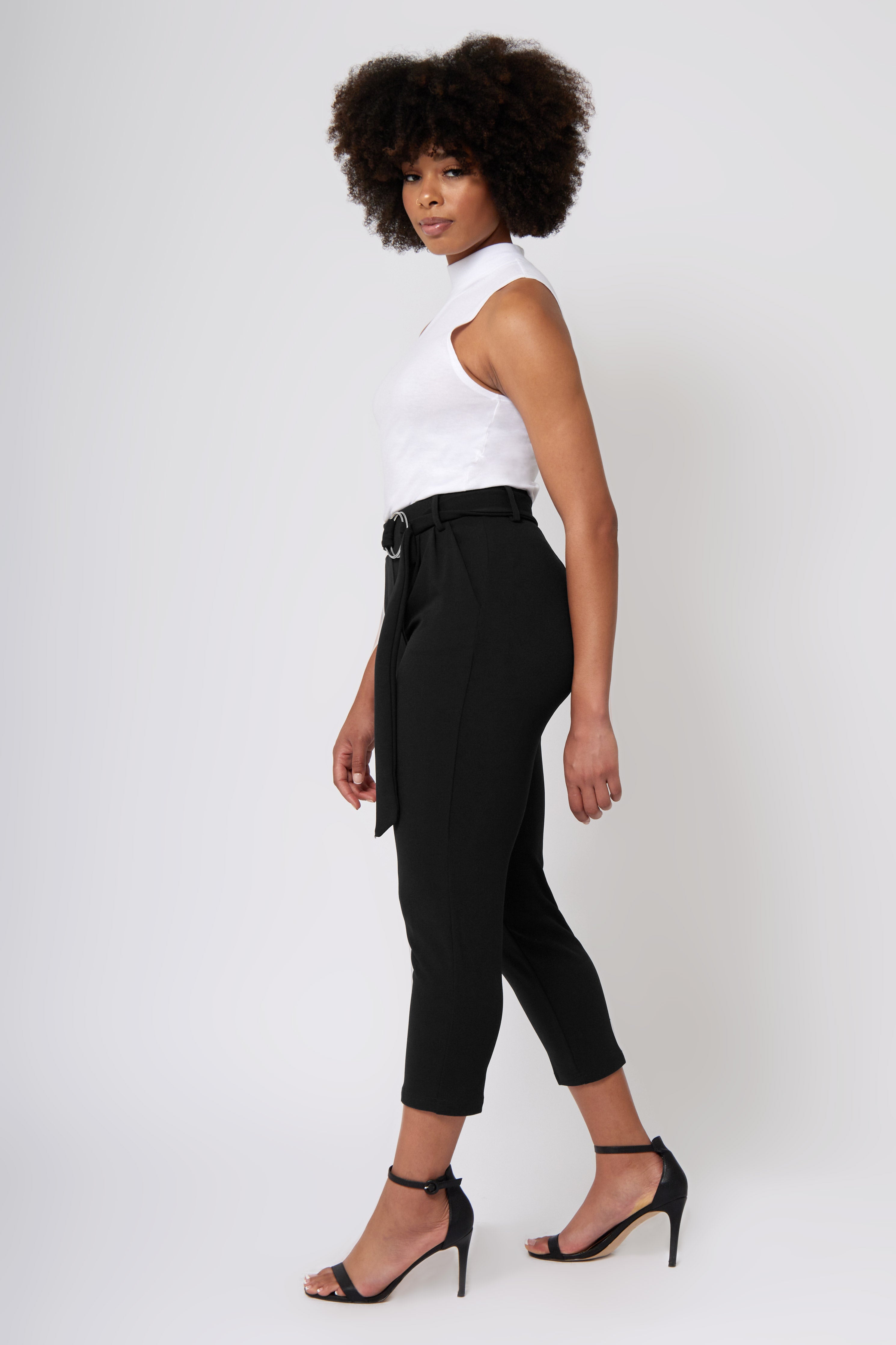 High Rise Self Buckle Knit Crepe Trousers