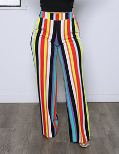 Multi-Color Striped High Rise Wide Leg Pants