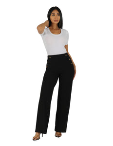 Too Busy Knit Crepe Wide Leg Pull On Pant with Horn Button Detail