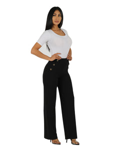 Too Busy Knit Crepe Wide Leg Pull On Pant with Horn Button Detail