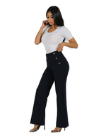 Load image into Gallery viewer, Too Busy Knit Crepe Wide Leg Pull On Pant with Horn Button Detail
