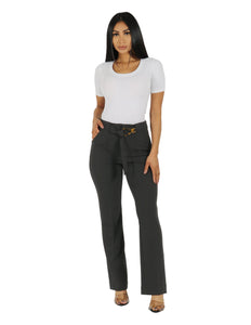 Knit Crepe High Rise Wide Leg Pant with Patch Pocket and Belt