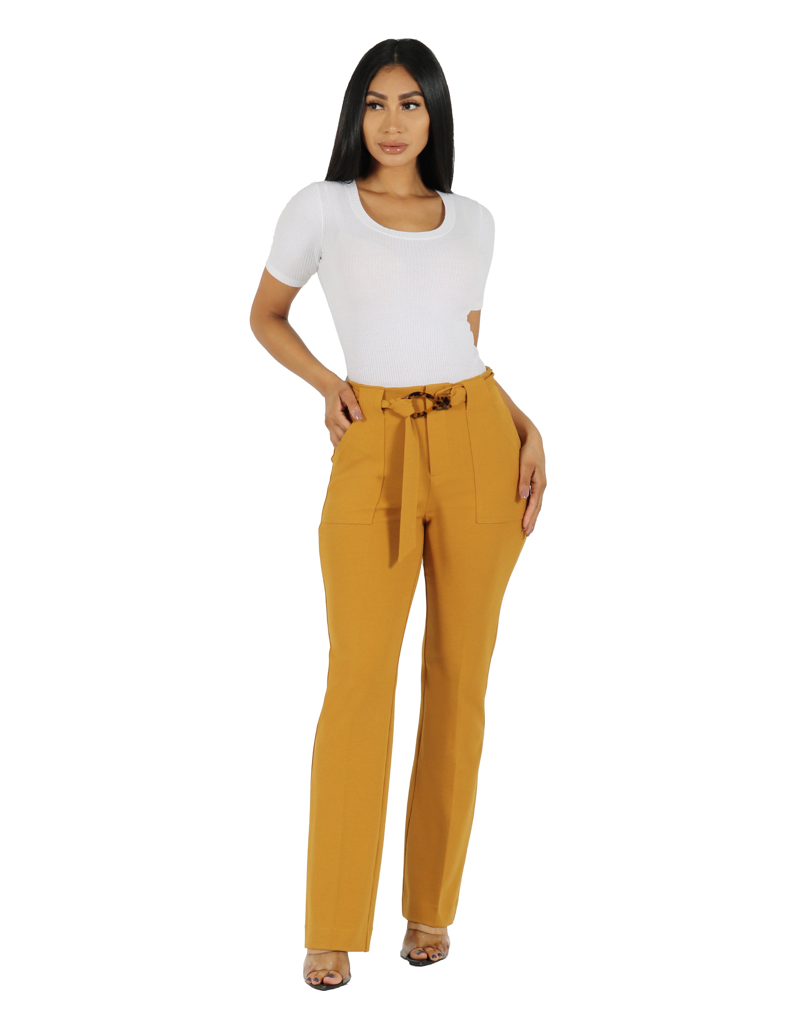 She's Busy High Rise Wide Leg Pant with Patch Pocket and Belt