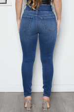 Load image into Gallery viewer, Gen Double Button Dark Wash Destructed Skinny Jean
