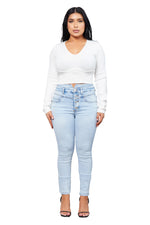 Load image into Gallery viewer, High Rise V Yoke Button Fly Skinny Denim Pants
