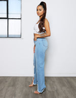 Load image into Gallery viewer, High Rise Wide Leg with Chew Hem Denim Pants
