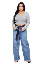 Load image into Gallery viewer, Denim Skater Jeans with Pleats, Raw Hem and Skater Belt
