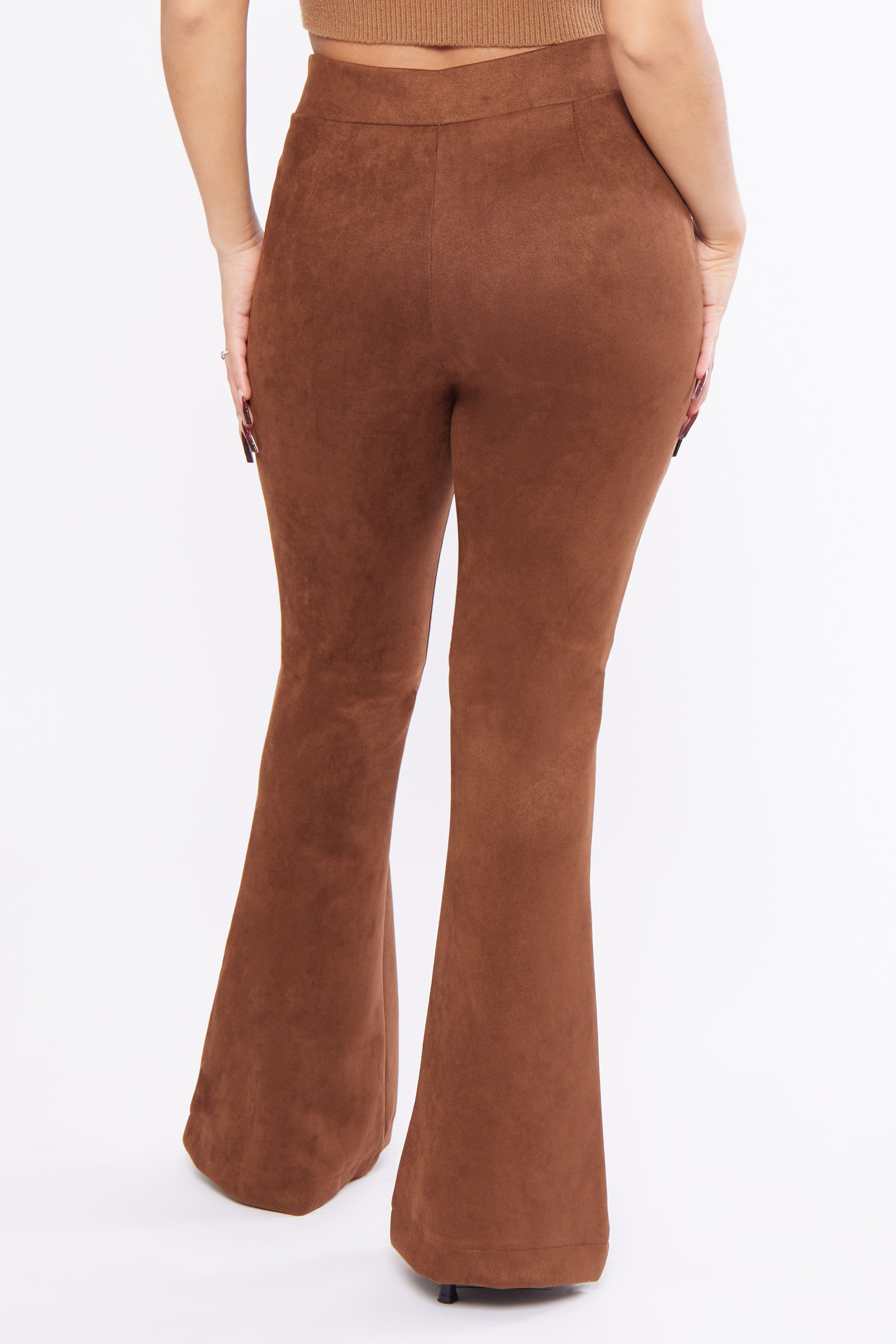 Suede High Rise Flare Pants