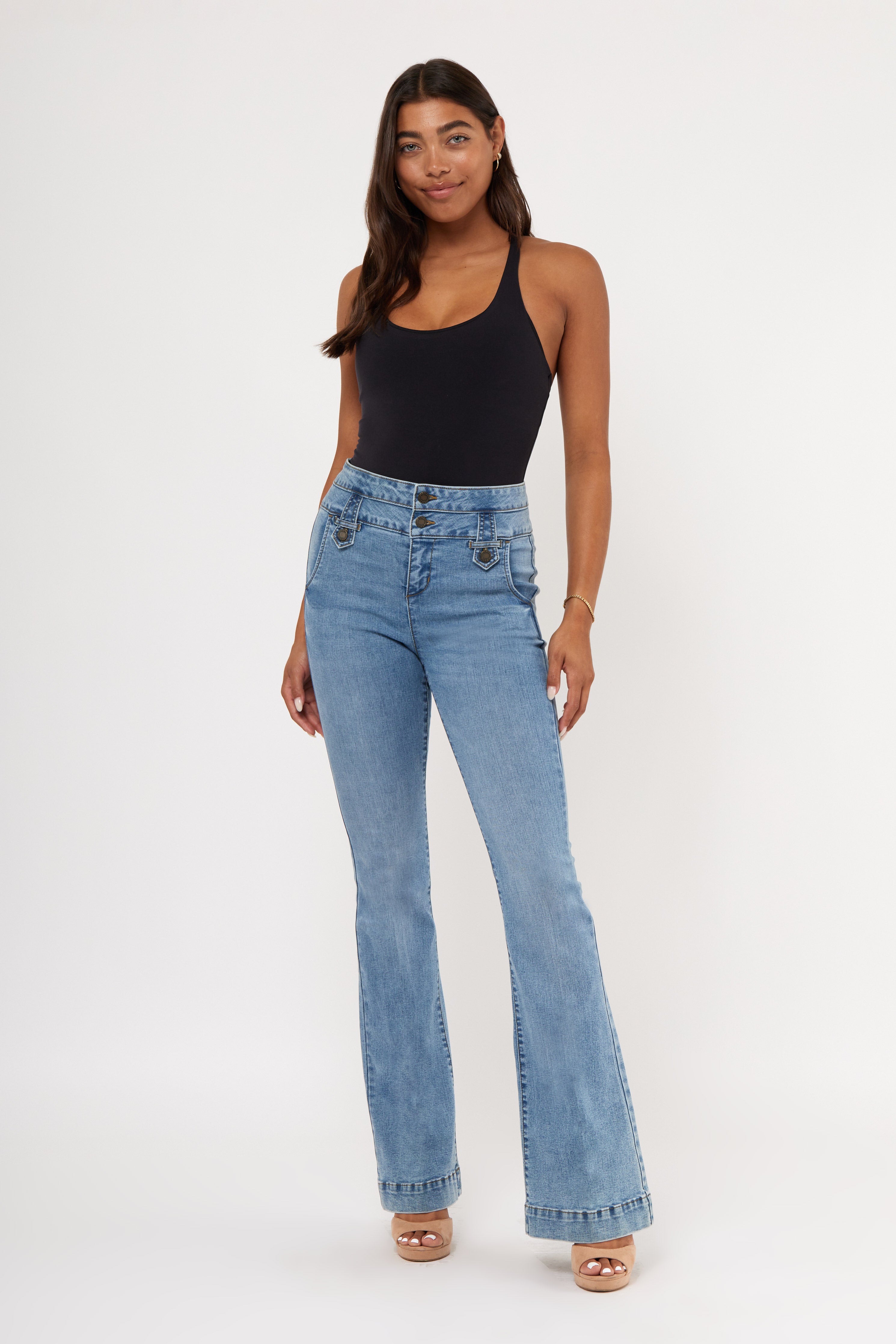 Y2K Button Tab Flare Jeans